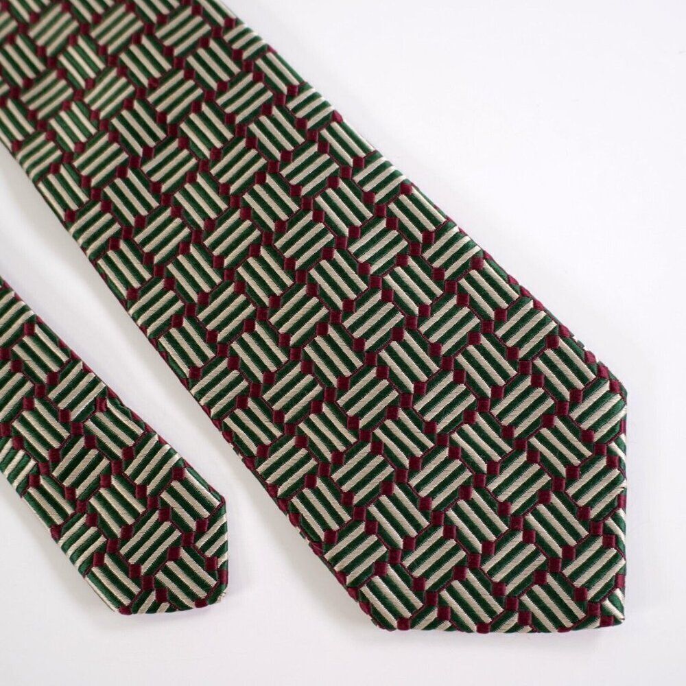 Robert Talbott Best Of Class Green Red Woven‎ Geometric Wide Silk Tie
